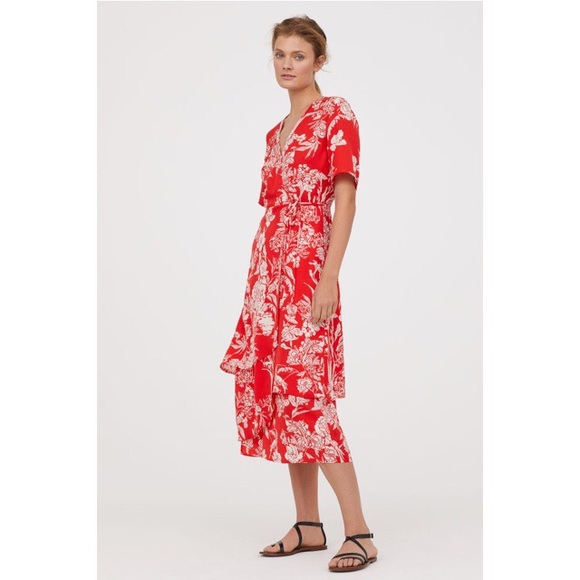 h&m red and white dress
